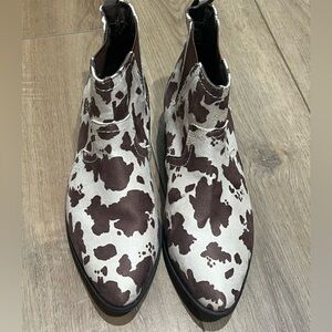 Women’s Cowhide Pattern Ankle Boots Booties Brown/White Size 6.5